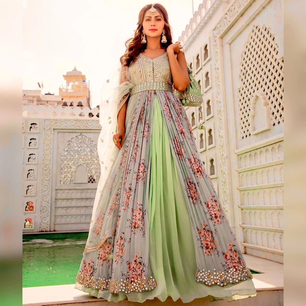 Cotton Beige green Lacha Anarkali Suit – Boutique4India