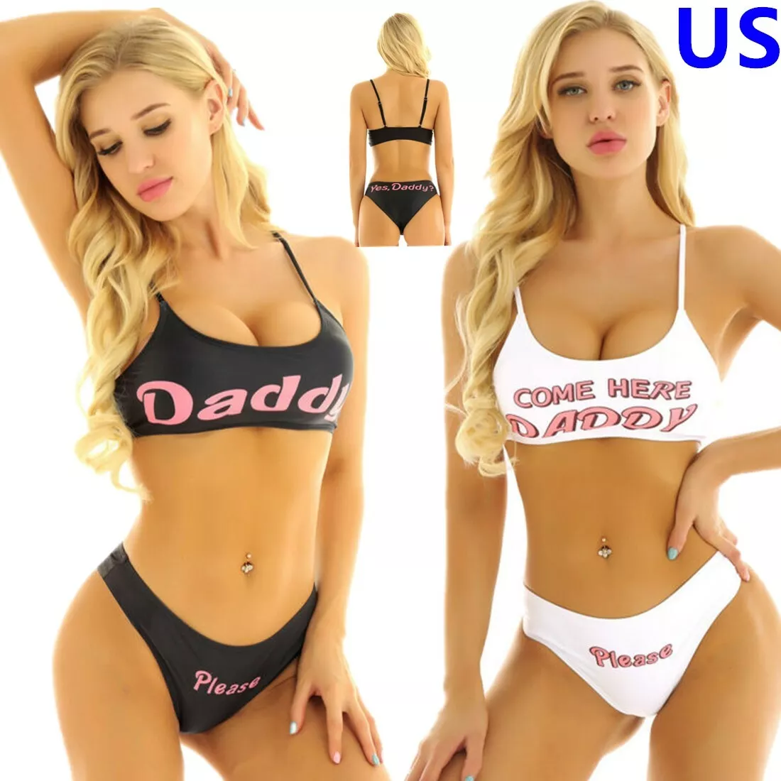 Sexy Womens Yes Daddy Lingerie Set Anime Cosplay Underwear Bra Top Birefs