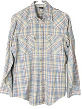 Vintage 70s Levi's Pearl Snap Shirt Womens Medium Plaid Western Made In USA