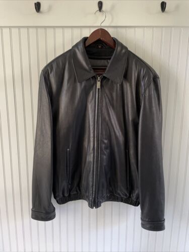 Giacca Bomber Johnston Murphy L Burro Morbido Nero Vera Pelle Zip Uomo Large - Foto 3 di 7