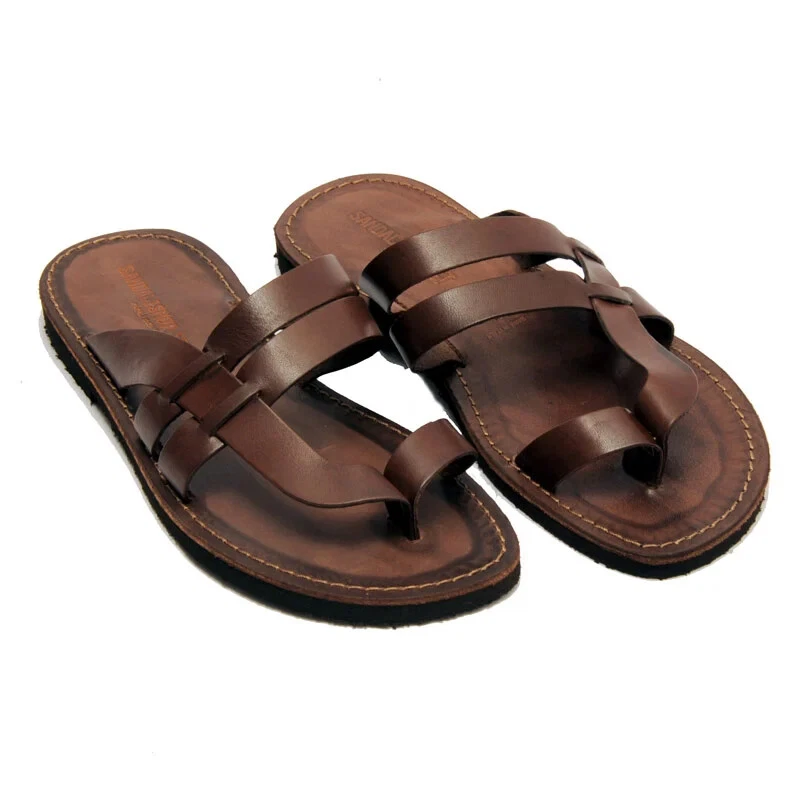Sandales 100% Salento De Femme Tongs Chaussons Brun Peau Cuir Ostuni