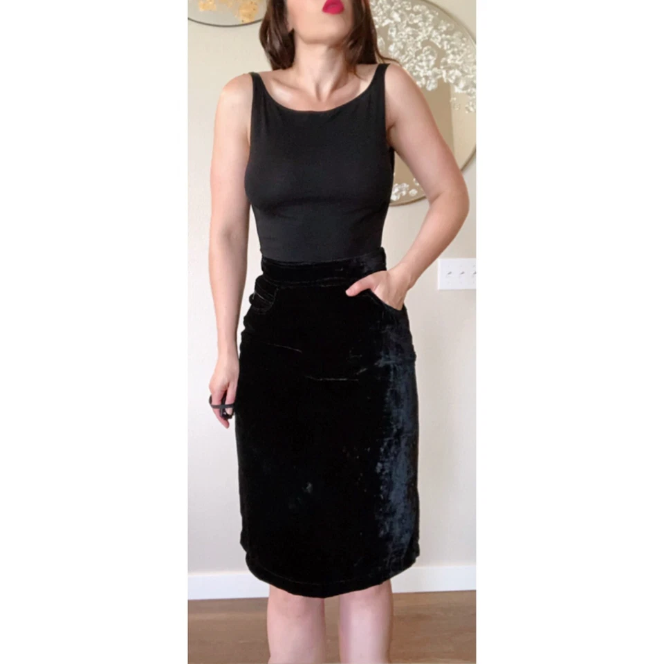 Prada черный бархат 2 кармана колена карандаш юбка размер это 44 США 8 или 6 - Изображение 3 из 4