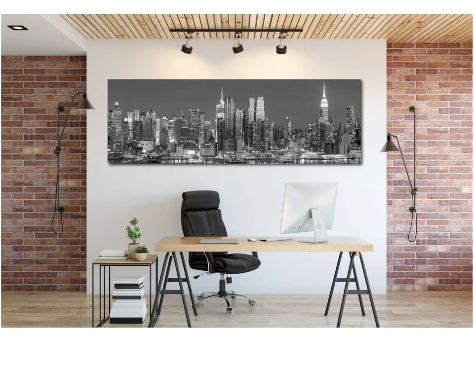 Arte de pared para el hogar con imagen panorámica del horizonte en blanco y negro de Nueva York Foto 2 de 4