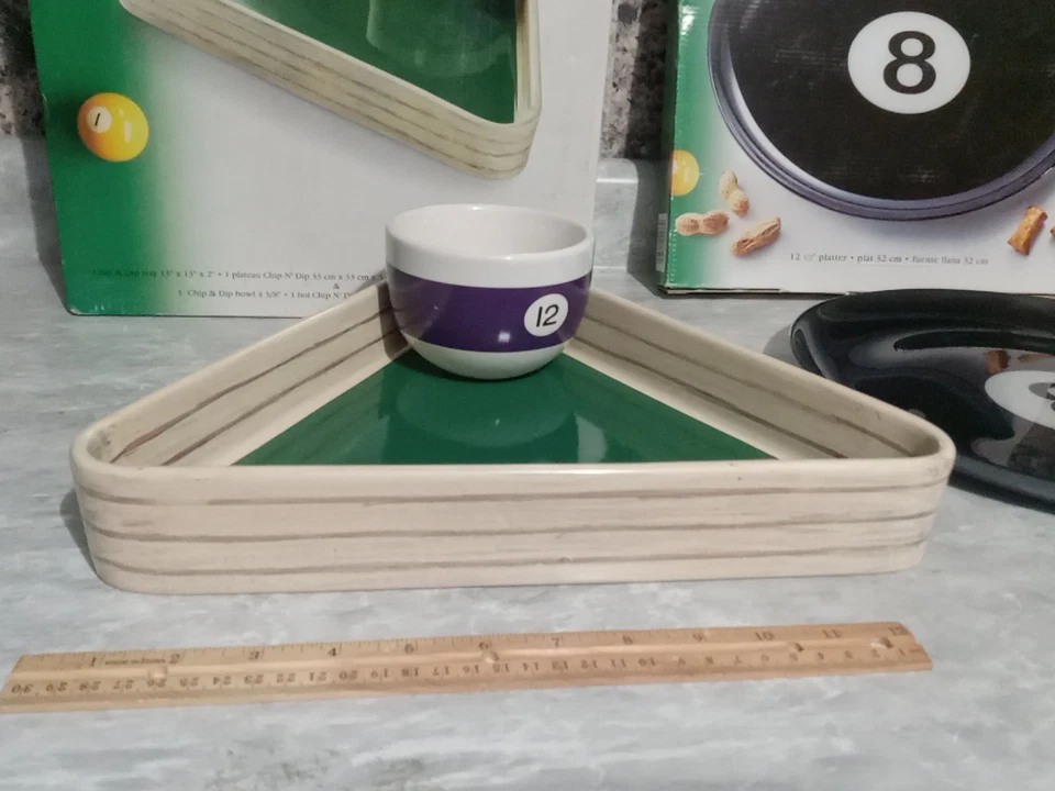 Ceramic Pool / Billiards Rack Chips & Dip Bowl & 8 Ball Snack Tray, 2 Items, New - Image 3 of 4