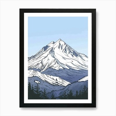 Mount Shasta USA Farbe Linie Zeichnung gerahmtes Wandbild Poster Leinwanddruck Bild
