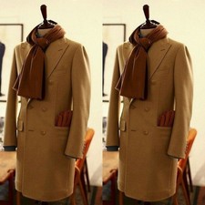 Camel Cashmere Men's Overcoat Peak Lapel Double Breasted Winter Warm Long Jacket