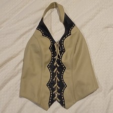 Women s Beige/Black Leather Halter Lace-Up Corset Top M Eyelet Studded