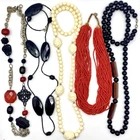 Vintage to Modern Chunky Beaded 5 Necklace Costume Jewelry Lot Red Black Cream