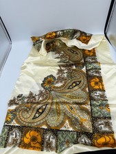 Vintage Style Paisley Square Scarf Cream Orange Green Geometric Floral 35 x35