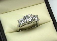 3 Ct Round Cut Lab Created Diamond Three-Stone Engagement 14K White Gold FN Ring