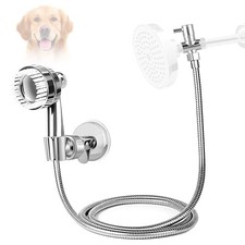 Qishiyi Pet Shower Attachment w/ 8.2ft Hose Silicone Brush, 3 Modes for Dog