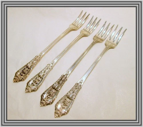 WALLACE - Sterling - ROSEPOINT - SET OF 4 - 5.5" PIERCED FLORAL SEAFOOD FORKS NR