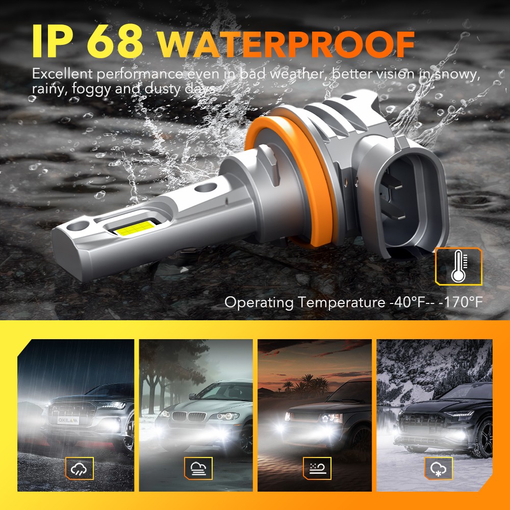 2/4/6X OXILAM Low Beam H11 H8 H9 LED Headlight Fog Bulbs Kit 20000LM 6500K White