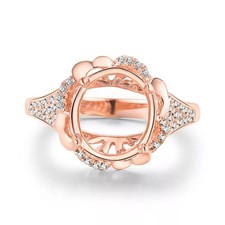 11x9mm Oval Semi Mount Ring 925 Sterling Silver Rose Gold Solitaire Halo Ring
