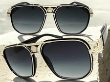 Classic Vintage Retro Hardcore Hip Hop Rapper Style SUNGLASSES Black Gold Frame