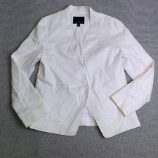 Banana Republic Blazer Womens 8P White Excellent Linen Blend Open Front Petite
