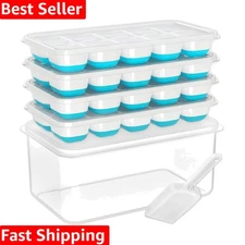 4-Pack Stackable Silicone Ice Cube Trays with Lids & Bin for Perfect Ice Storage