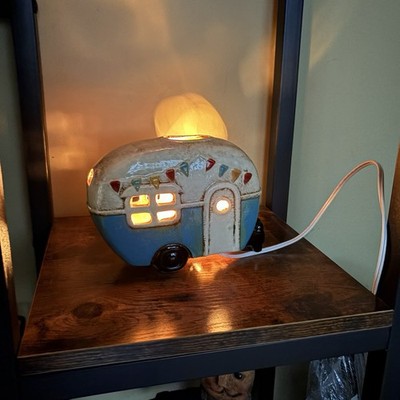 Kirkland Ceramic Camping Trailer Accent Lamp Tabletop Light Caravan Excellent