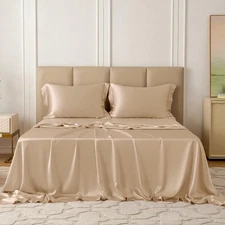 Silk Sheet Set 4 Pcs, 22 Momme 100% Top Grade Natural Mulberry Silk Bed Sheet...