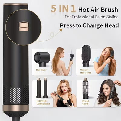 UKLISS 5-in-1 Haarstyler & Glätteisen - Ionische Heißluftbürste, Lockenstab 220