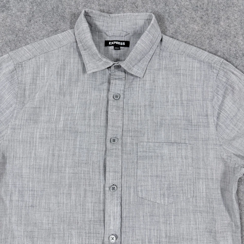 Express Button-Front Short Sleeve Shirt Men's Size Small Gray 100% Cotton Made - Image 2 of 4