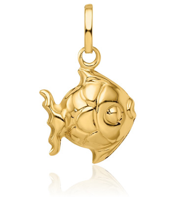 14K Solid Yellow Gold Medium Fish Pendant Necklace 19mm 3/4 inch 3d Sculpted,