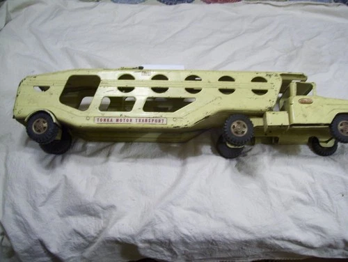 Vintage 1960's ? Tonka Car Carrier Yellow Truck Pressed Steel Motor Transport