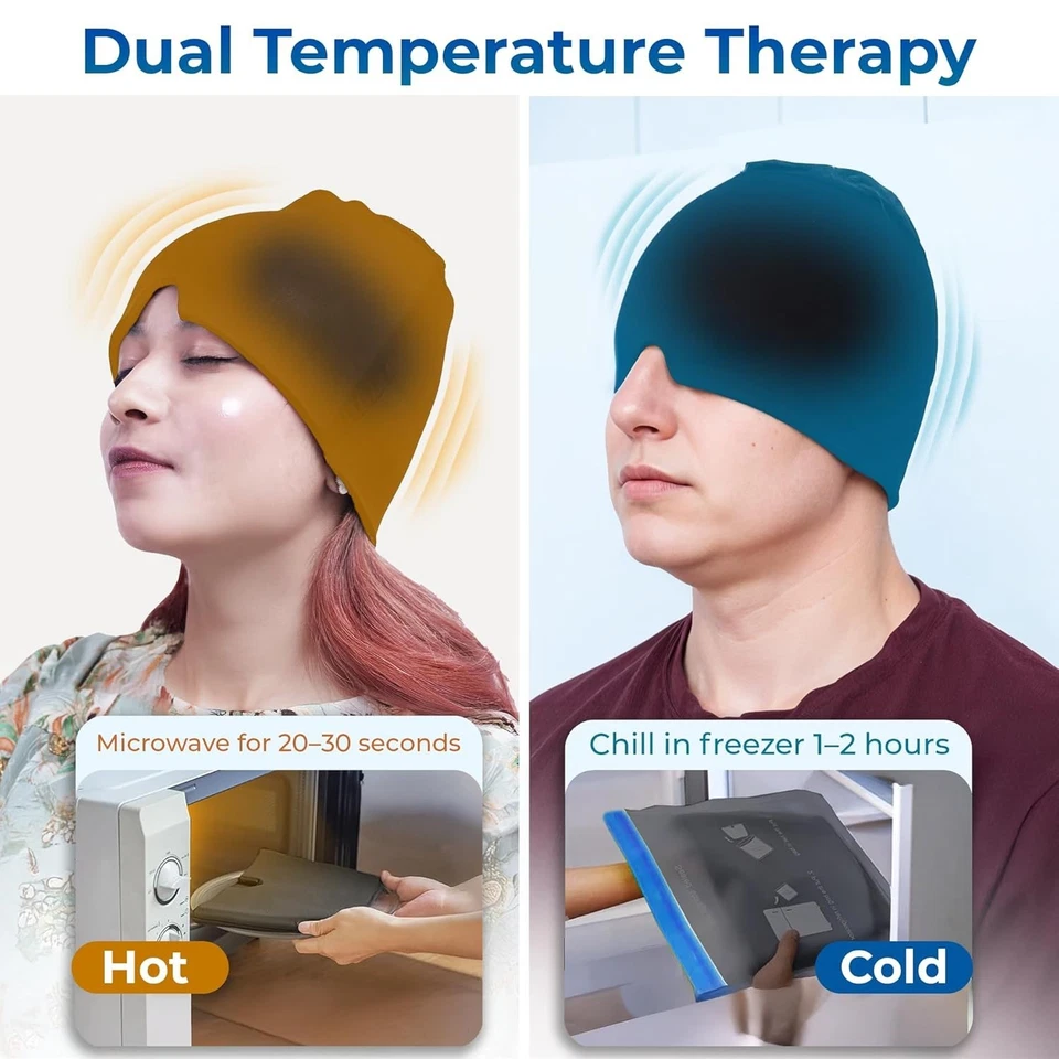 Крышка для облегчения мигрени | Упаковка со льдом для головы от мигрени, шапка для облегчения головной боли, шапка для похмелья - Изображение 3 из 4
