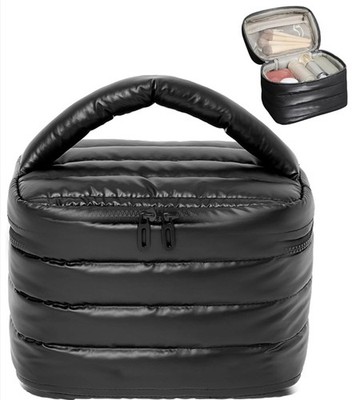 Puffy süße Kosmetiktasche für Frauen große Kosmetiktaschen tragbar wasserdicht schwarz