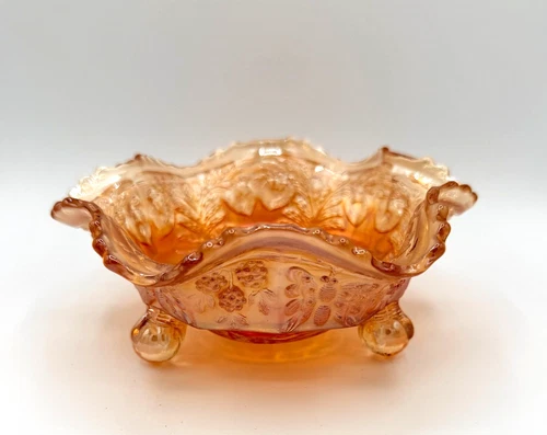 Fenton Glass Marigold Footed Carnival Panther Bowl 5 3/4" x 2" Glows w/365