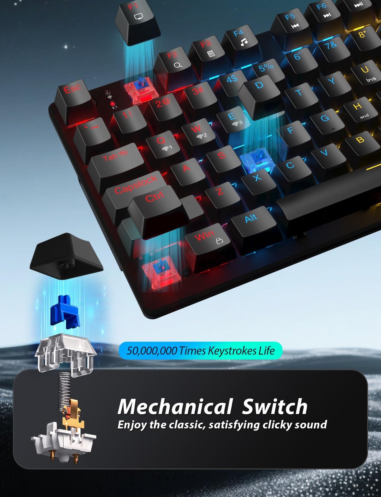 Wireless Mechanical Gaming Keyboard and Mouse Combo, 98 Keys RGB Ba... Fast Ship