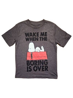 Peanuts Boys Gray Snoopy Wake Me When The Boring is Over Tee T-Shirt XS 4-5