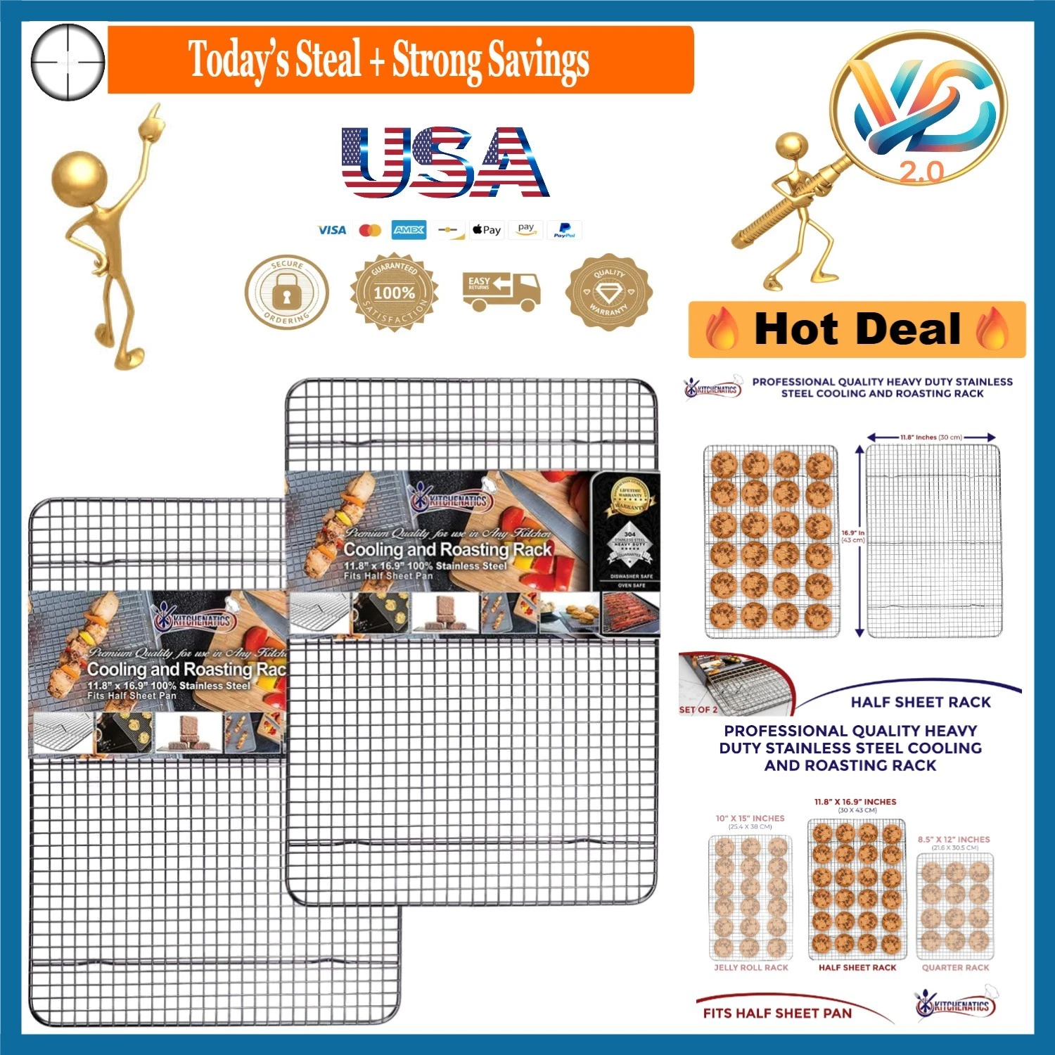 Stainless Steel Cooling Racks Set of 2 for Baking & Roasting 11.8x16.9"
Opens in a new window or tab