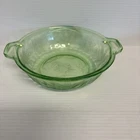 VTG Green Jeanette Poinsettia Etched Serving Bowl w/ Handles 8" ~ Uranium Glass