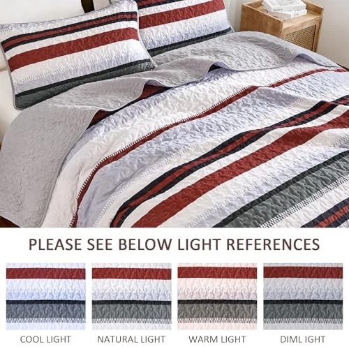Juego de colcha edredón a rayas tamaño queen, Summer Queen (96"x90") rojo Foto 4 de 4