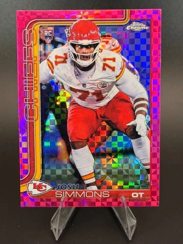 2025 Topps Chrome - Rookies Josh Simmons #304 Hot Pink X-Fractor (RC) Chiefs