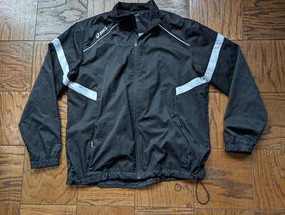ASICS Men's Size L Black & White  Tricot Full Zip Warm Up Mock Neck Jacket
