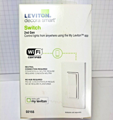 Leviton Decora Smart Wi-Fi Switch, 15A, 2nd Gen, D215S-1BW - new sealed in box