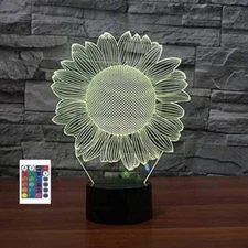 3d Sunflower Night Light New Lotus Flower Lamp Remote Control Power Touch Table 