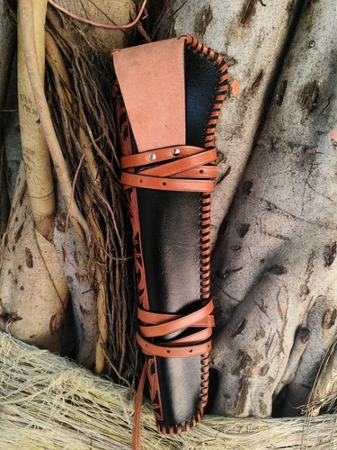 CARVED HENRY MARES LEG LEATHER SCABBARD HOLSTER - LOOP-STRAP GIFT USA - Imagen 4 de 7