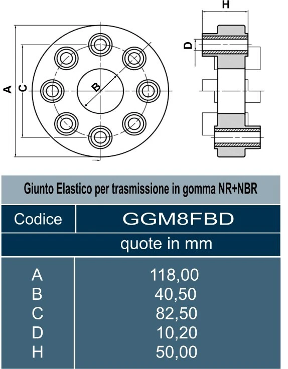 Giunto elastico per accoppiamento a 8 fori - Immagine 2 di 2
