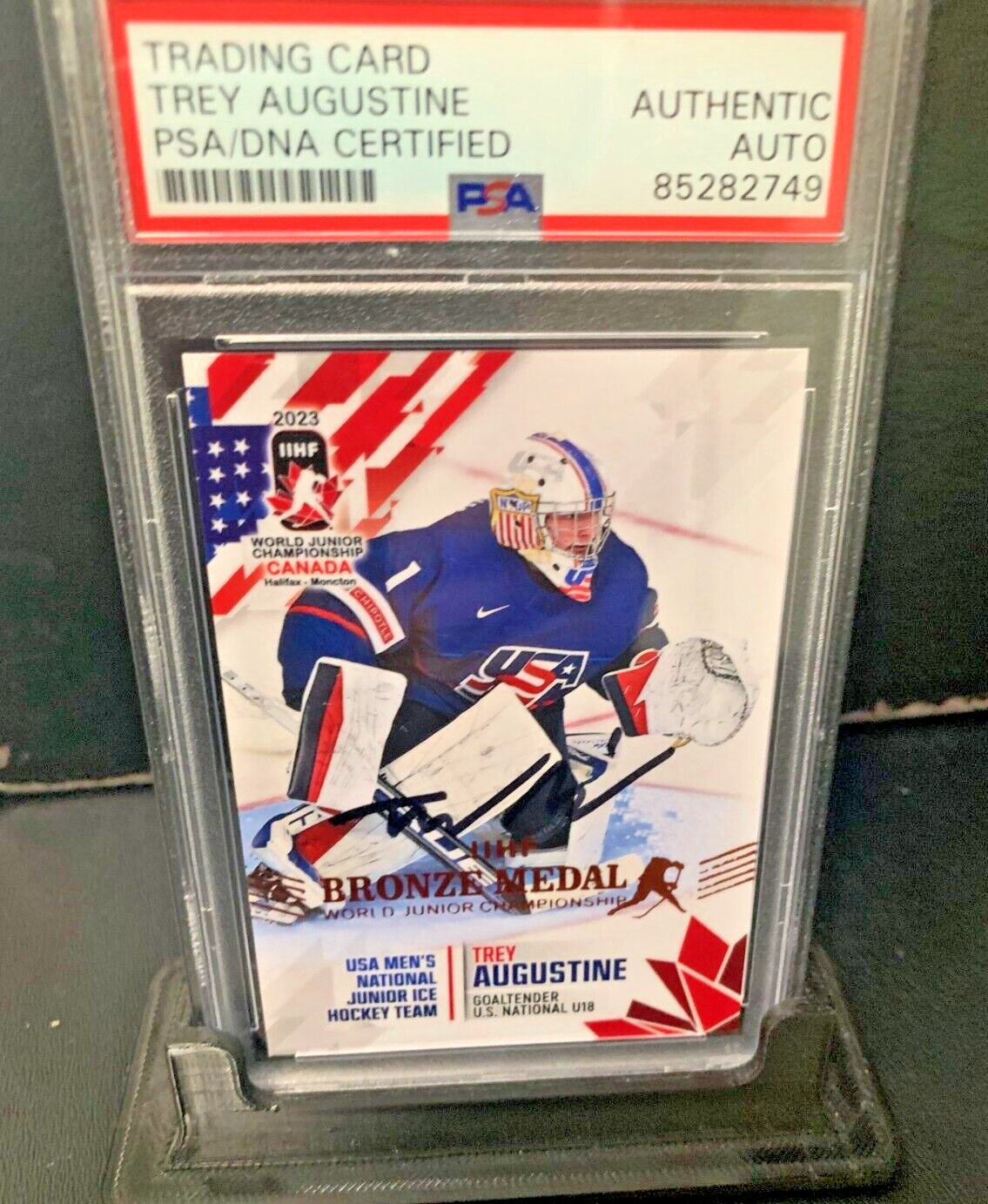 Trey Augustine Michigan State signed 2023 ROOKIE USA hockey card Red Wings PSA! 