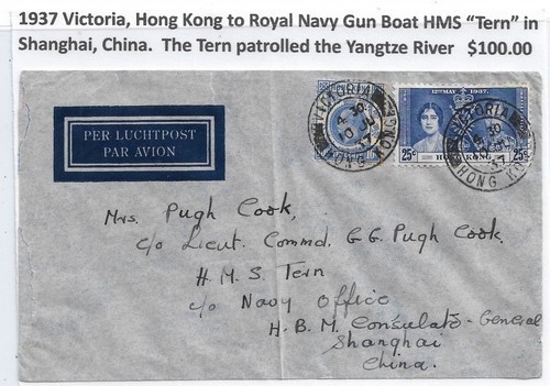 1937 Victoria, Hong Kong to British Royal Navy Gun Boat "HMS Tern" ... (N8099) - Bild 1 von 2