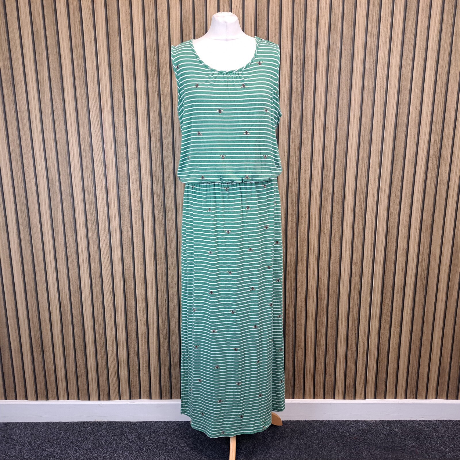 Joules Julia Maxikleid grün Biene gestreift 16 Jersey ärmellos Taschen