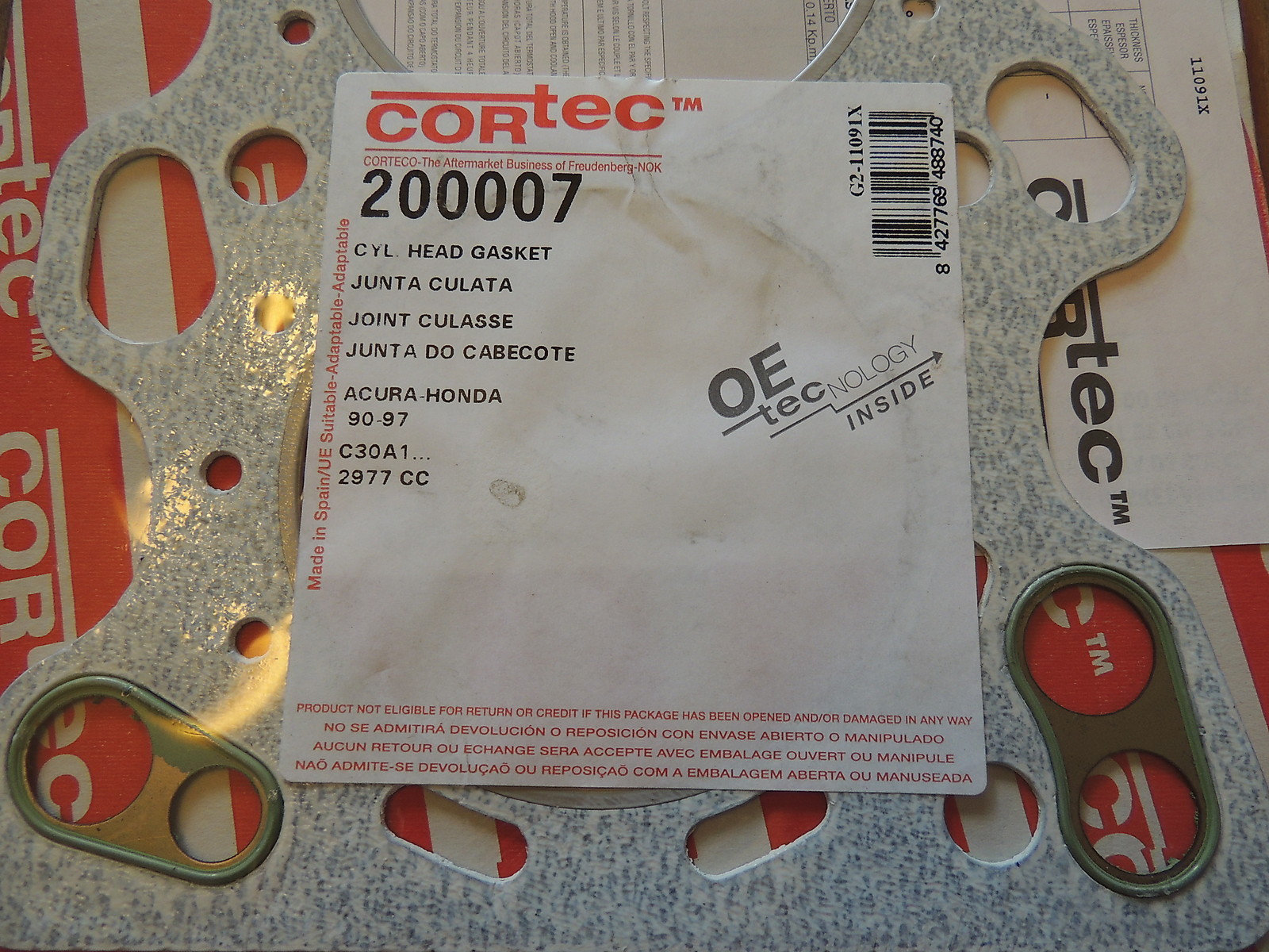 Corteco Head Gasket 200007 Fits 1991-97 Acura NSX 3.0L 2977cc C30A1 V6 cyl