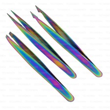 FINE COMBO SLANTED FLAT TIP TITANIUM MULTI COLOUR FACIAL HAIR REMOVING TWEEZERS