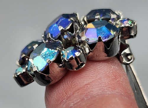Set orecchini spilla strass AB blu vintage set punte clip a grappolo - Foto 6 di 12