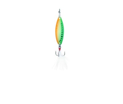 Clam Panfish Leech Flutter Spoon - Glow Firetiger - 1/32 oz #14 Treble Hook