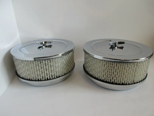 CHROME 6 3/8" MUSCLE CAR STYLE DUAL QUAD AIR CLEANER SET 5 1/8" #2292CH/PA-2