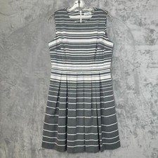 Calvin Klein Dress Womens 12 Gray White Stripe Fit & Flare Sleeveless Career